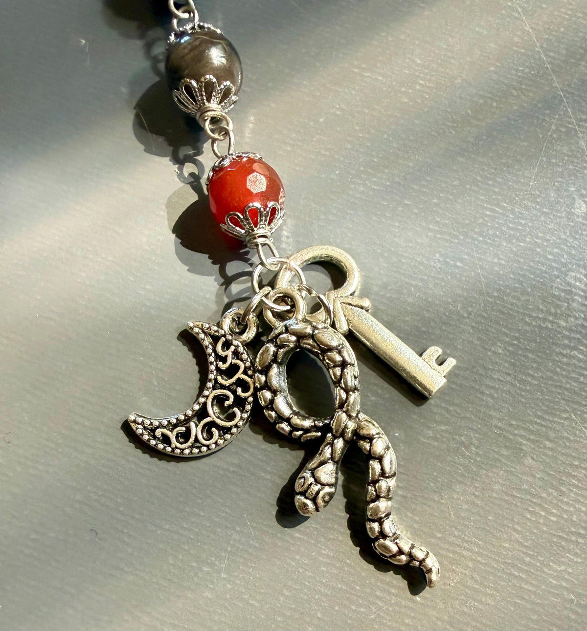 Samhain Witch’s Pagan Sabbat Devotional Prayer Beads: Carnelian, Obsidian, and Dragon Bloodstone Jasper.