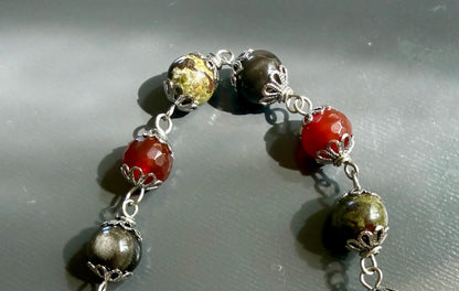 Samhain Witch’s Pagan Sabbat Devotional Prayer Beads: Carnelian, Obsidian, and Dragon Bloodstone Jasper.