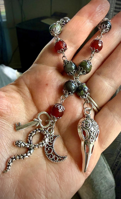 Samhain Witch’s Pagan Sabbat Devotional Prayer Beads: Carnelian, Obsidian, and Dragon Bloodstone Jasper.