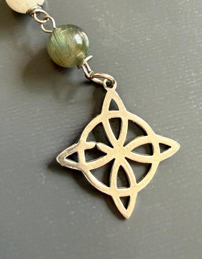 Labradorite Moonstone Pagan or Witchcraft Prayer Beads:  Witches Knot, Goddess, and Moon Charm.