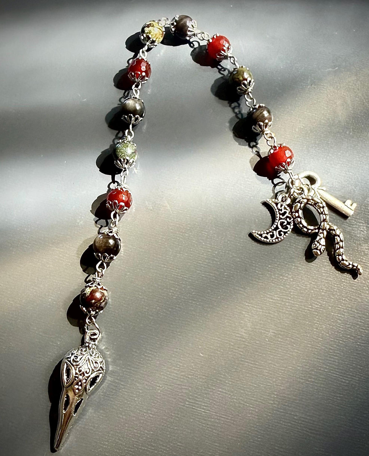 Samhain Witch’s Pagan Sabbat Devotional Prayer Beads: Carnelian, Obsidian, and Dragon Bloodstone Jasper.