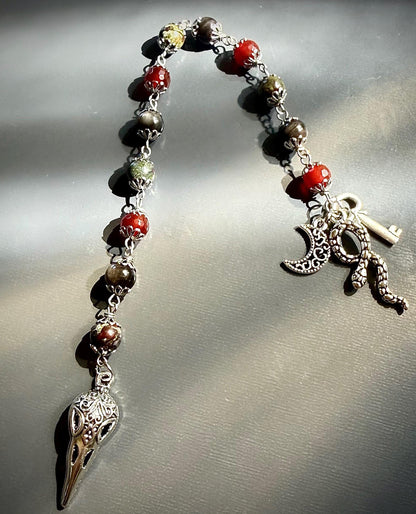 Samhain Witch’s Pagan Sabbat Devotional Prayer Beads: Carnelian, Obsidian, and Dragon Bloodstone Jasper.
