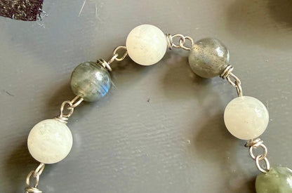 Labradorite Moonstone Pagan or Witchcraft Prayer Beads:  Witches Knot, Goddess, and Moon Charm.