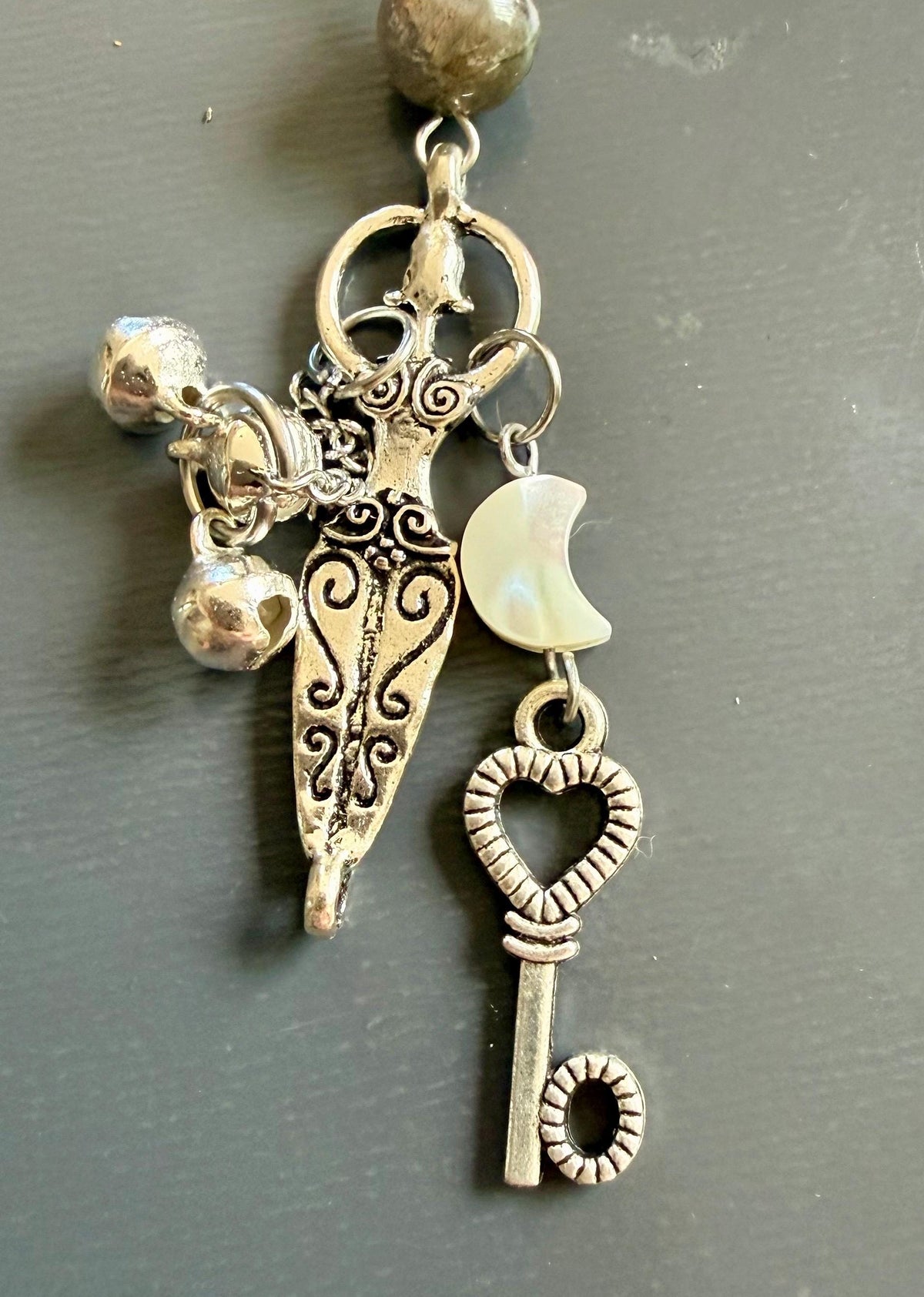 Labradorite Moonstone Pagan or Witchcraft Prayer Beads:  Witches Knot, Goddess, and Moon Charm.