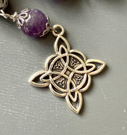 Witch’s Knot Rosary with Amethyst and Tourmaline Gemstones.