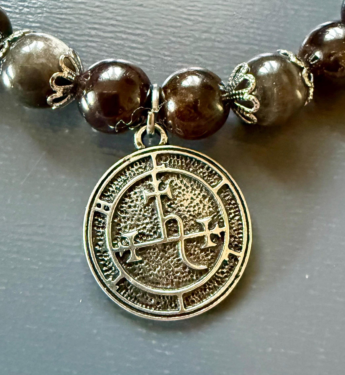 Goddess Lilith Sigil Charm Bracelet: Garnet and Black Obsidian Gemstones.