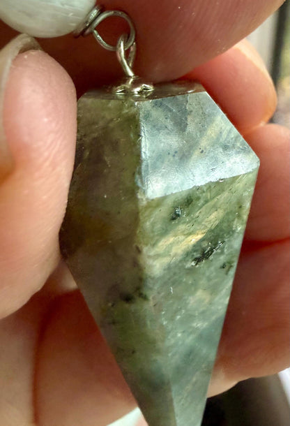 Labradorite and Moonstone Beaded Pendulum with Triple Moon Charm.