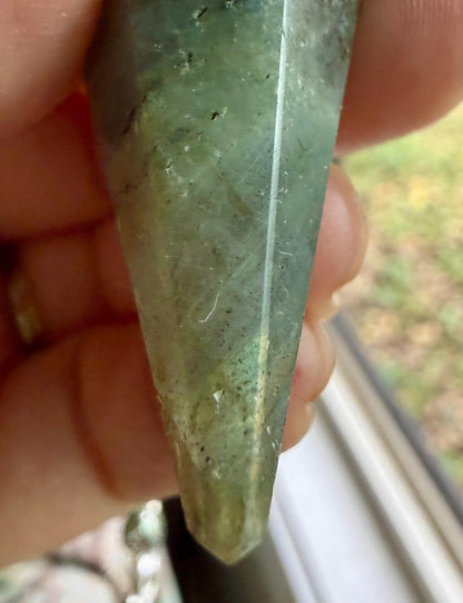 Labradorite and Moonstone Beaded Pendulum with Triple Moon Charm.