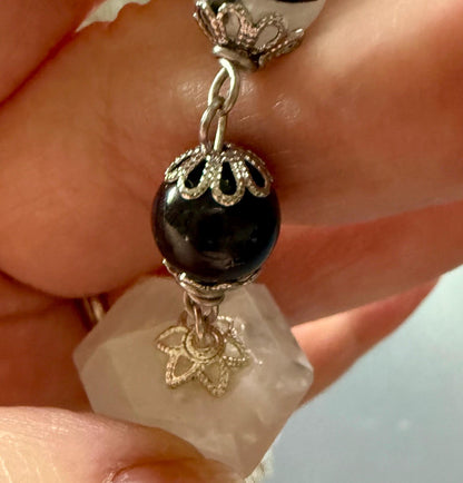 Handmade Tourmalated Quartz Pendulum with Triple Moon Charm.