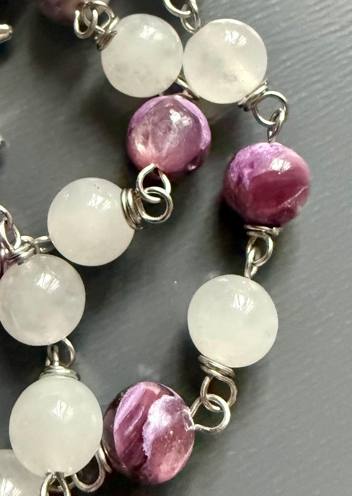Witch’s Rosary with Golden Lepidolite and Selenite Gemstones.