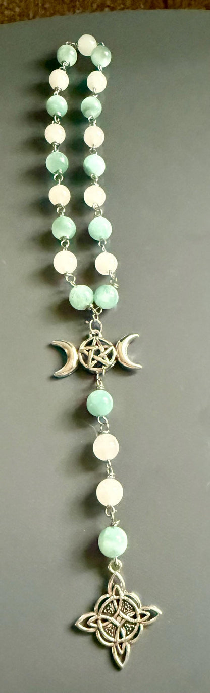 Witch’s Rosary with Angelite and Selenite Gemstones.