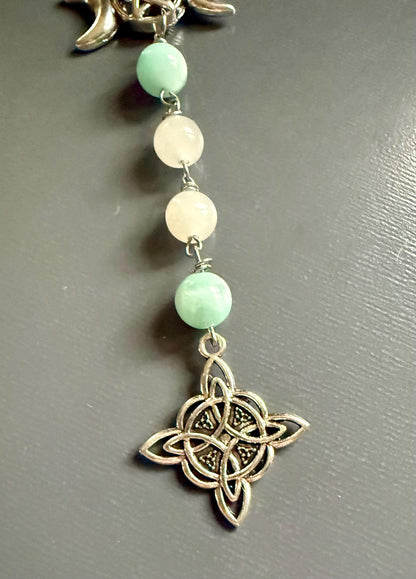 Witch’s Rosary with Angelite and Selenite Gemstones.