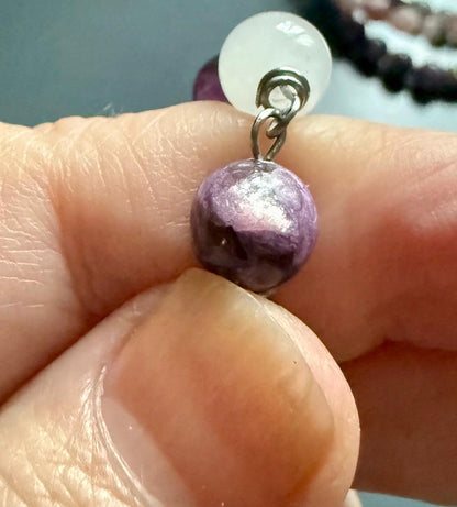 Witch’s Rosary with Golden Lepidolite and Selenite Gemstones.