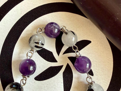 Goddess Hekate Devotional Altar Bundle with Altar Cloth, Witch’s Rosary, Pendulum , Black, and Purple Taper Candles.