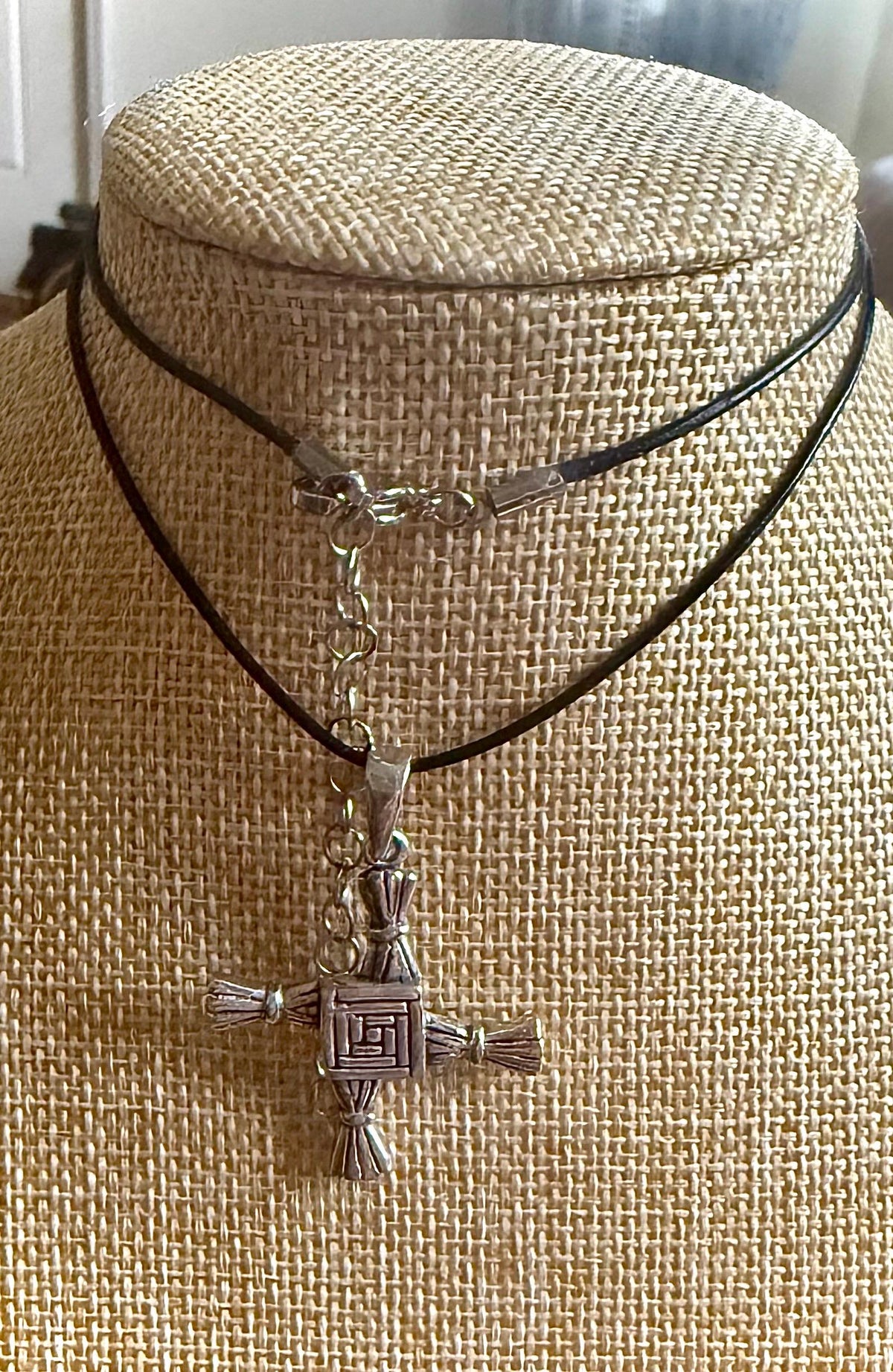 Brigid’s Cross Pendant Necklace on Leather Cord.