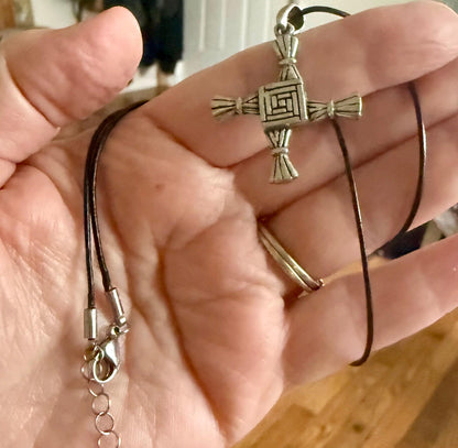 Brigid’s Cross Pendant Necklace on Leather Cord.