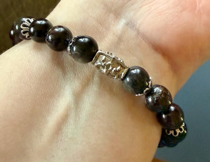 Goddess Lilith Sigil Charm Bracelet: Garnet and Black Obsidian Gemstones.