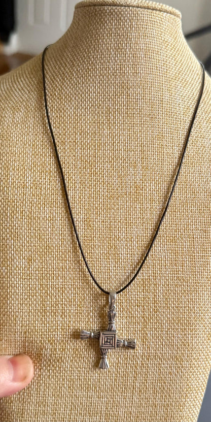 Brigid’s Cross Pendant Necklace on Leather Cord.