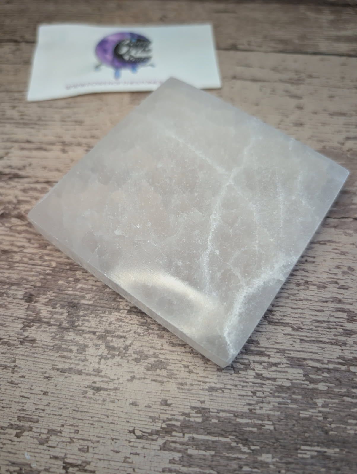 Satin Spar square charging plate selenite