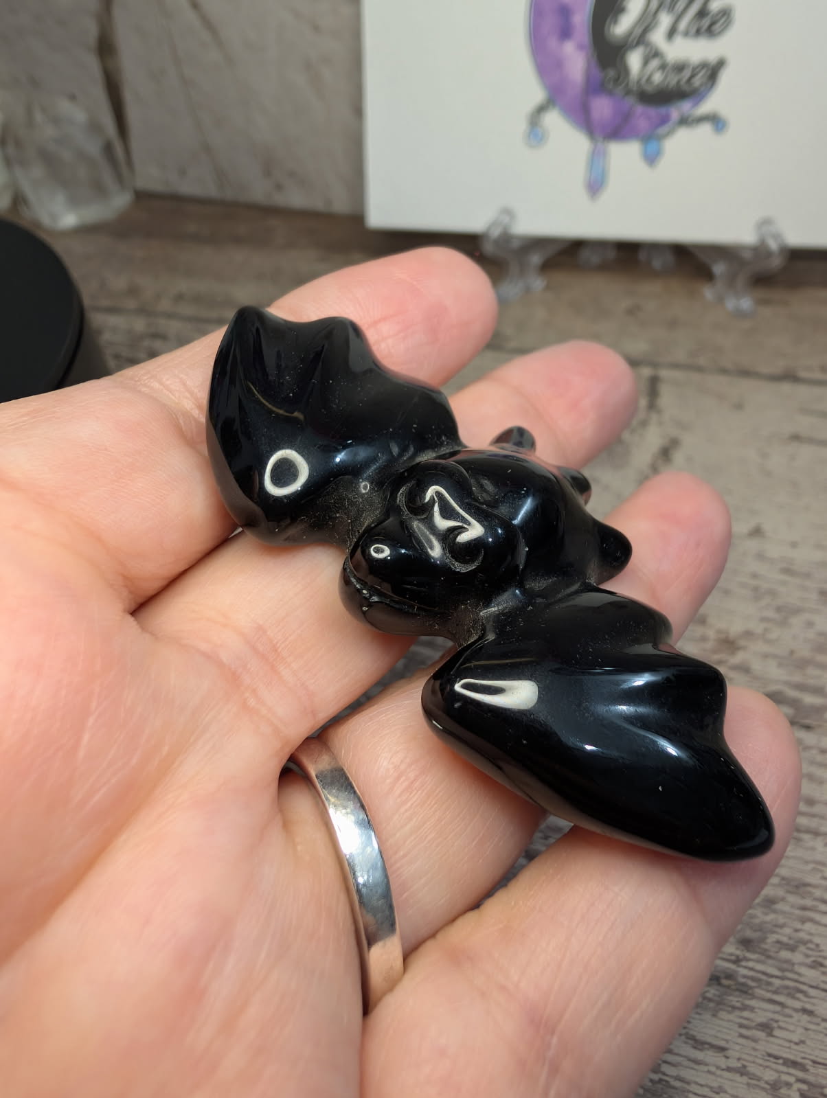 Black Obsidian small Bat carving
