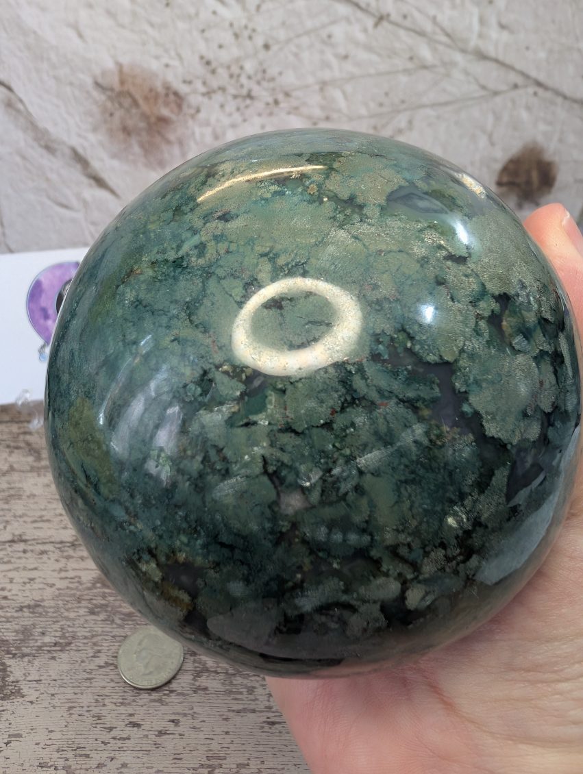 Dark Green Moss Agate sphere, large