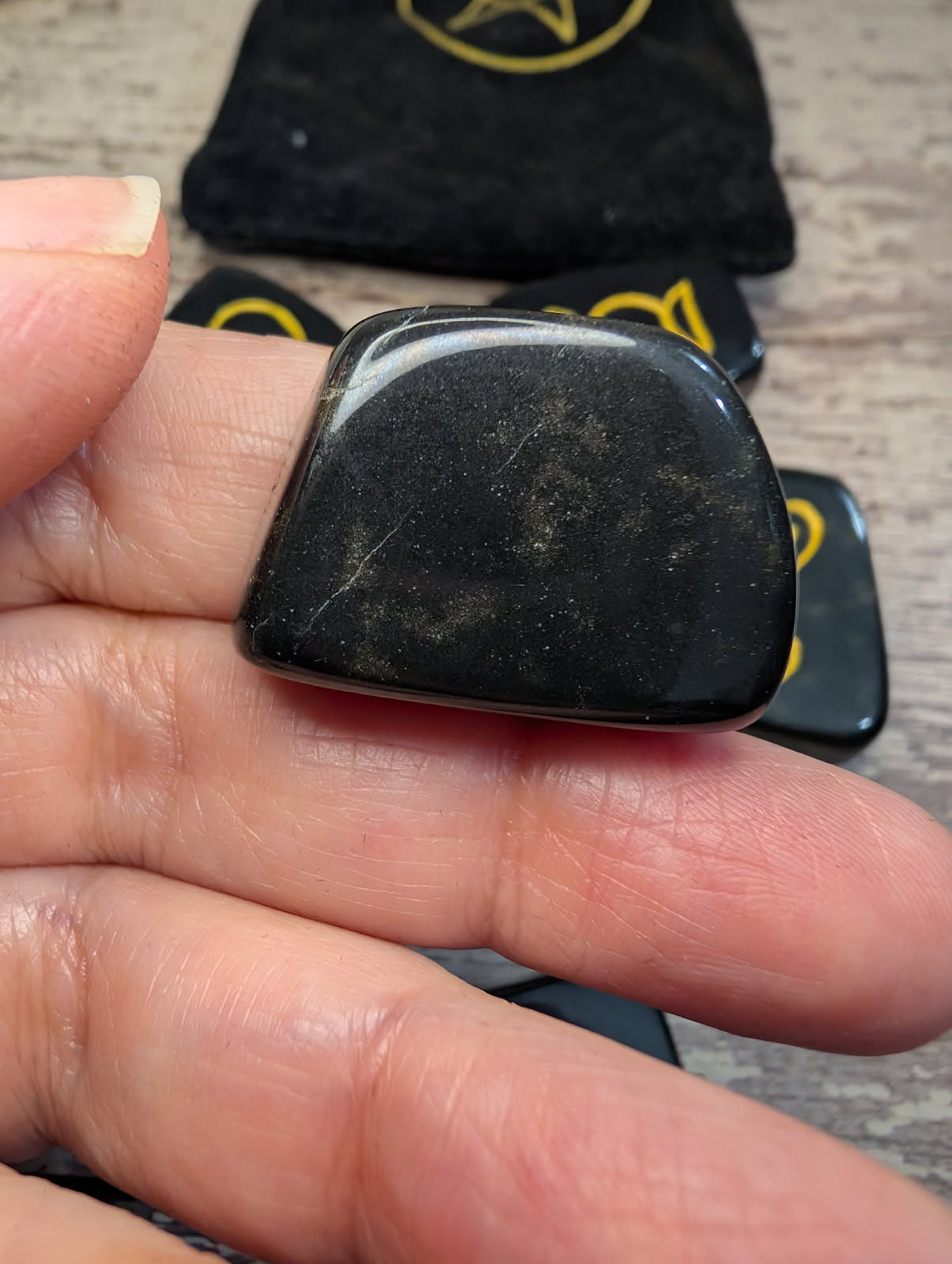 Black Agate Wicca tumble symbol set.