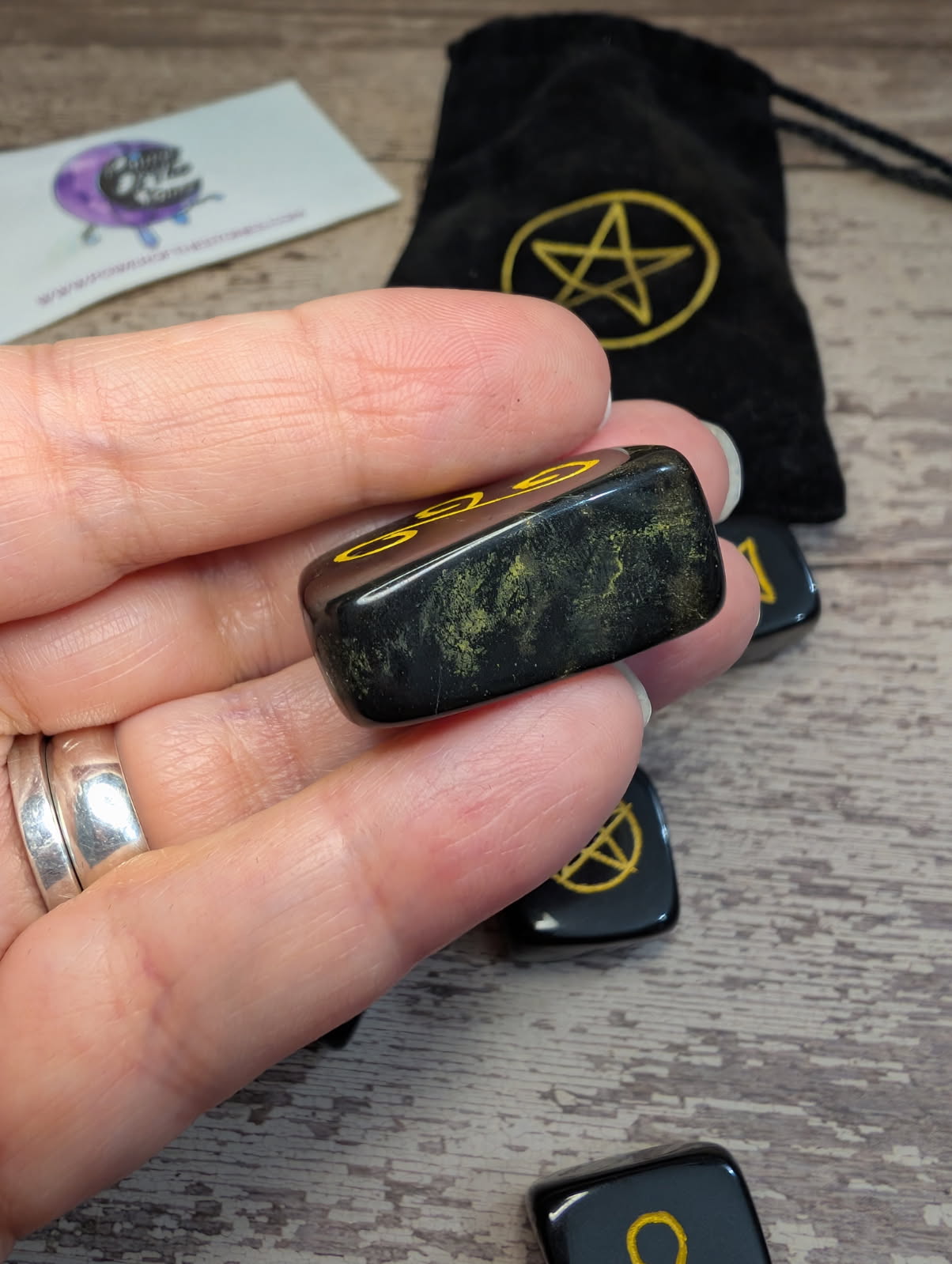 Black Agate Wicca tumble symbol set.
