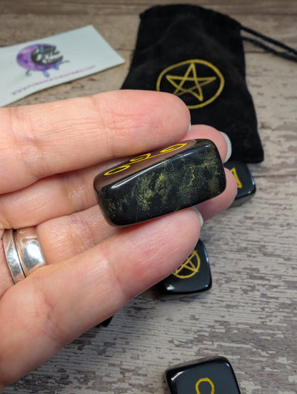 Black Agate Wicca tumble symbol set.