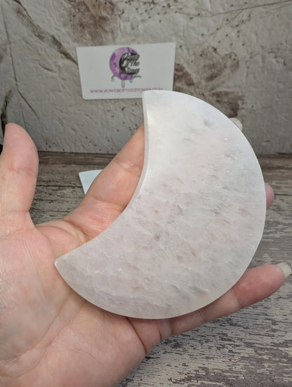 Satin Spar/Selenite crescent Moon charging plate