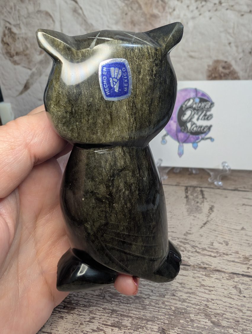 Golden Sheen Obsidian carved Owl