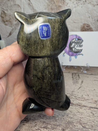 Golden Sheen Obsidian carved Owl