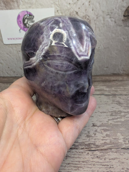 Chevron Amethyst carved Alien head