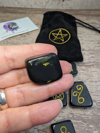 Black Agate Wicca tumble symbol set.