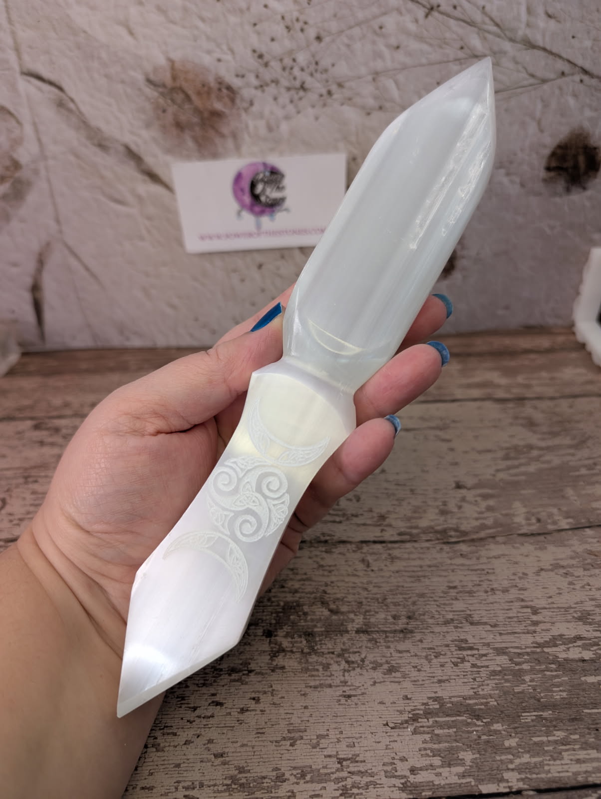 Satin Spar etched DT triple Moon dagger