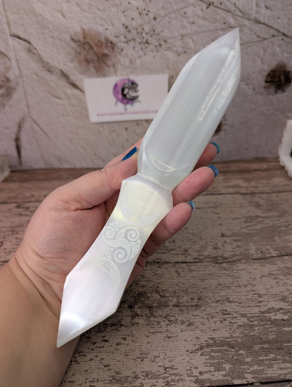 Satin Spar etched DT triple Moon dagger