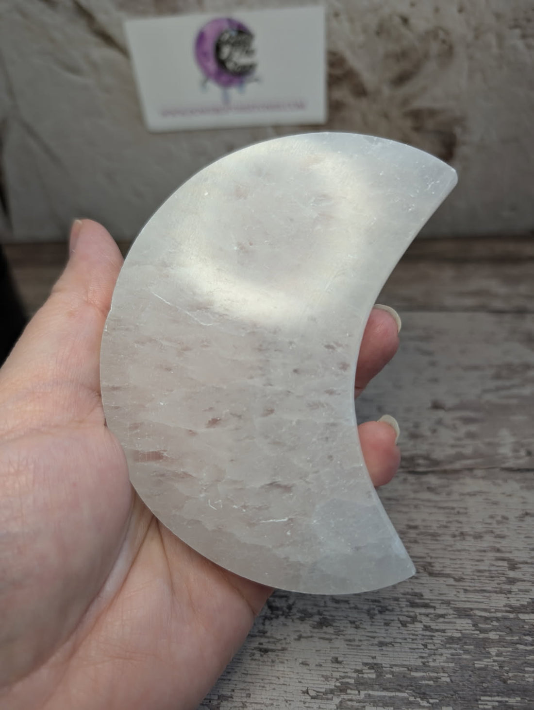 Satin Spar/Selenite crescent Moon charging plate