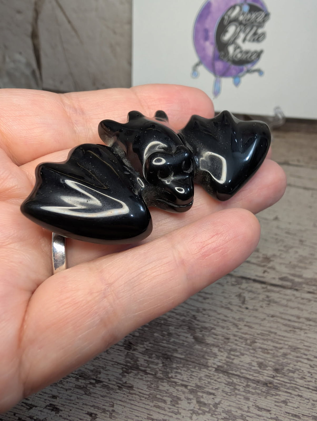 Black Obsidian small Bat carving