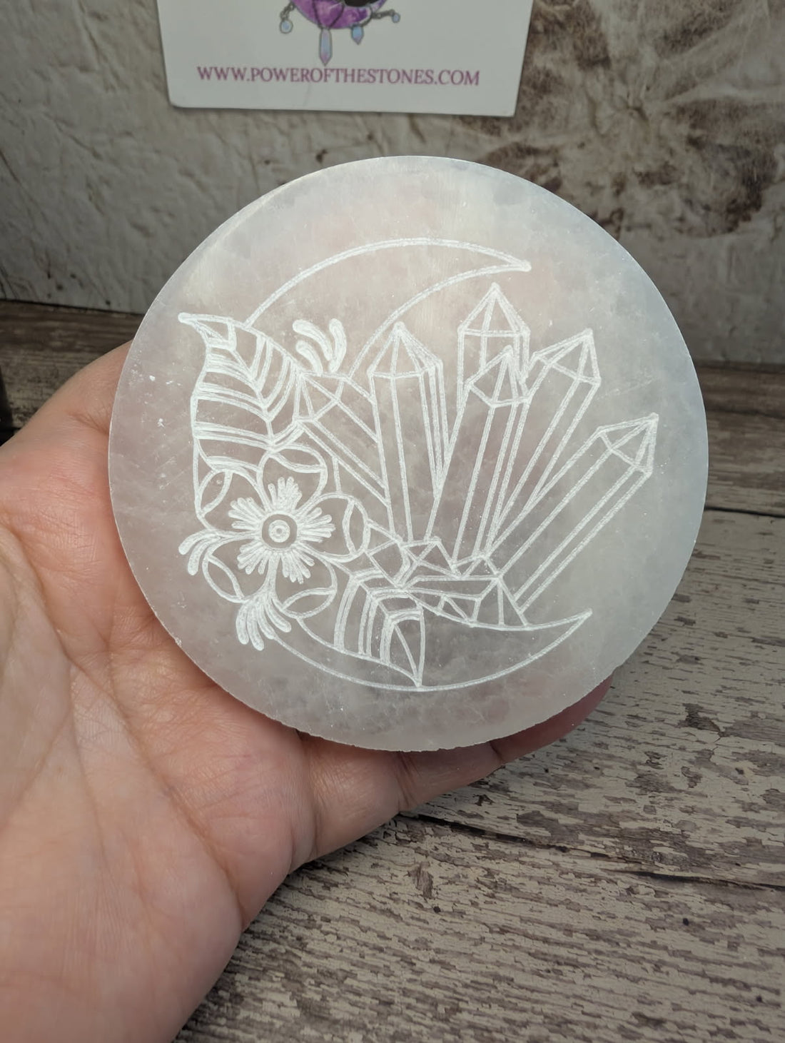 Satin Spar round charging plate