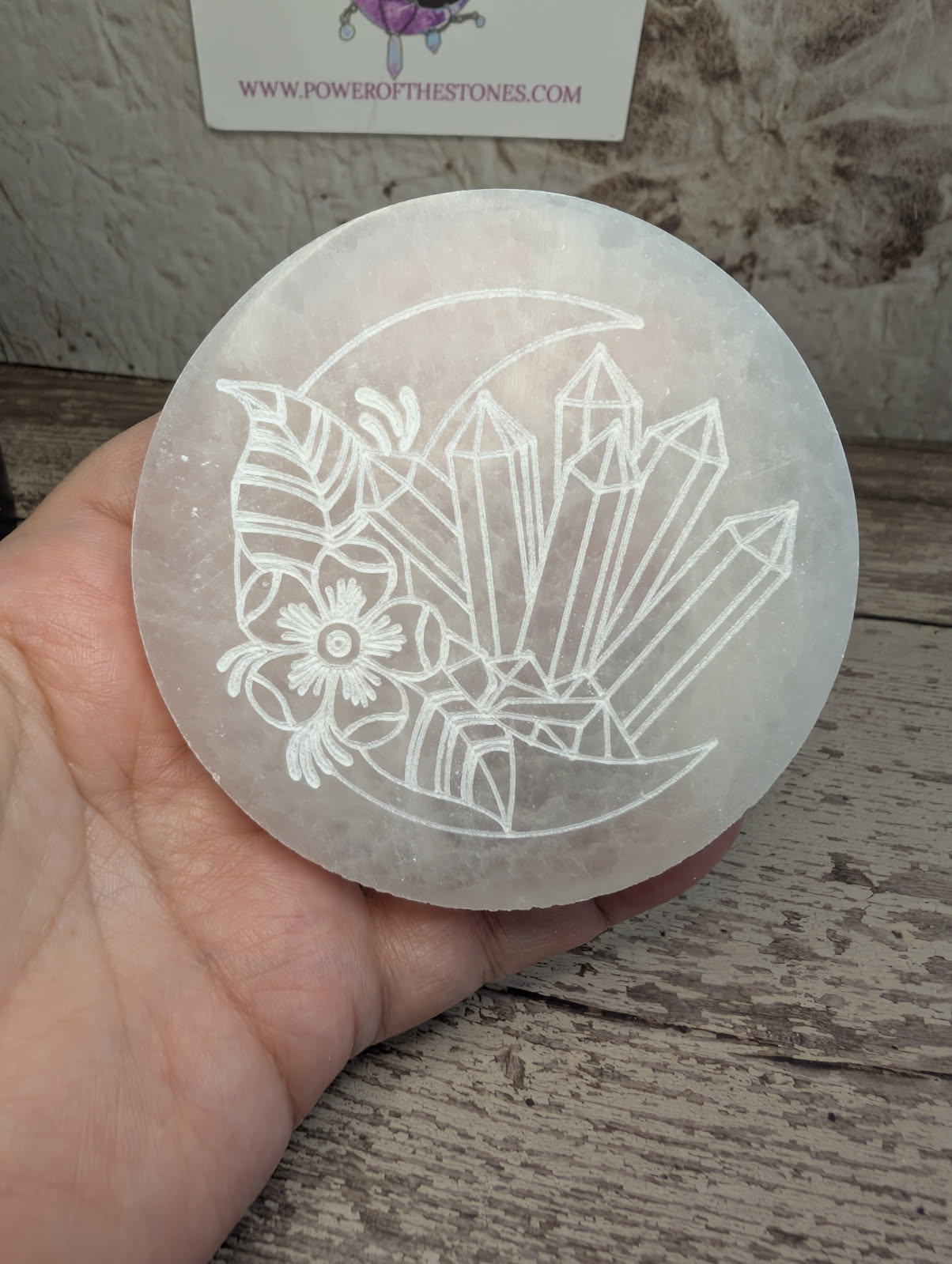 Satin Spar round charging plate