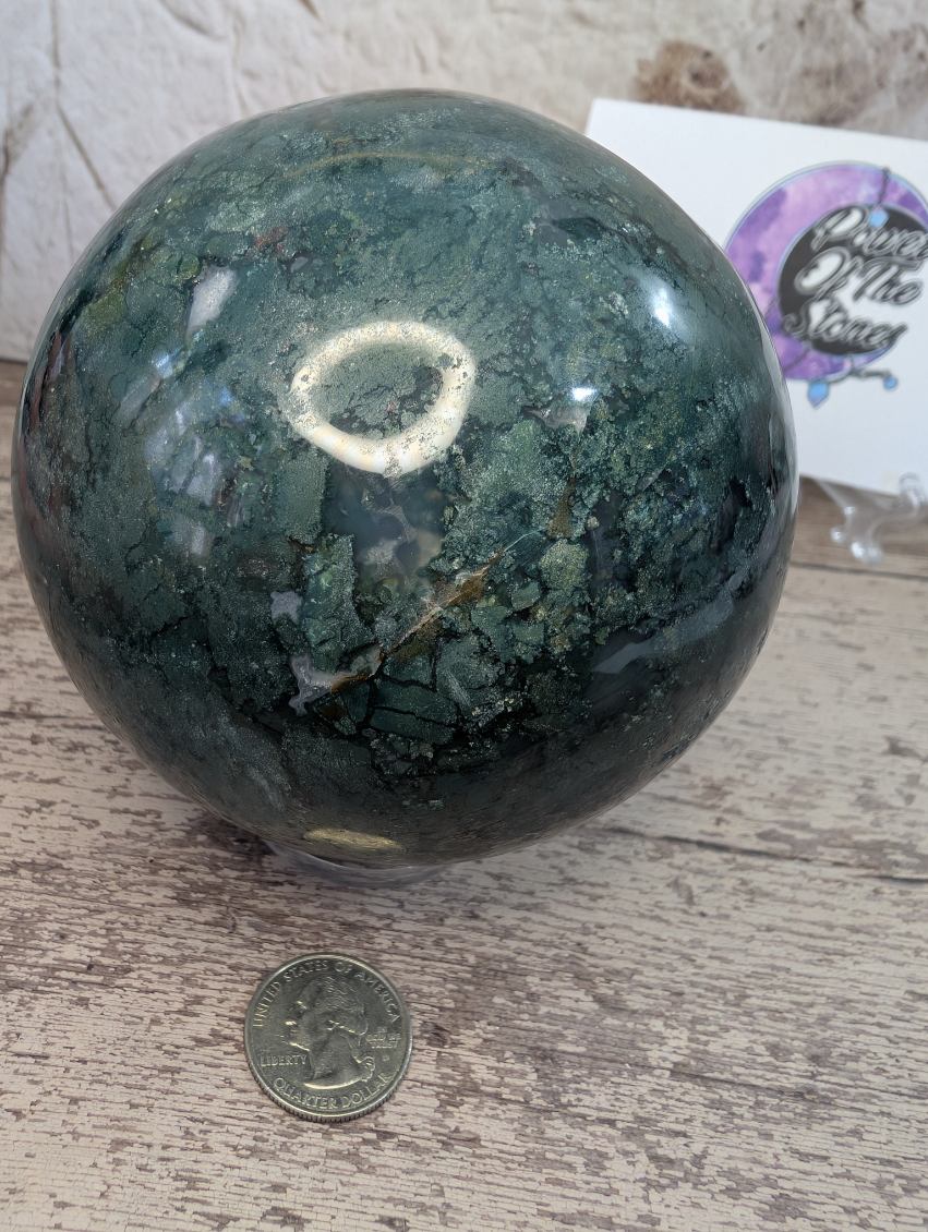 Dark Green Moss Agate sphere, large