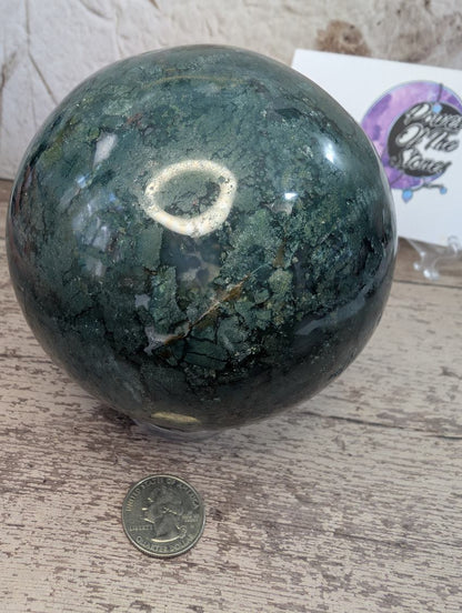 Dark Green Moss Agate sphere, large