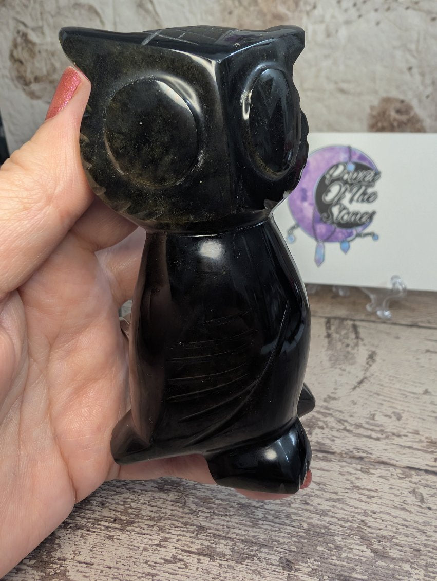Golden Sheen Obsidian carved Owl