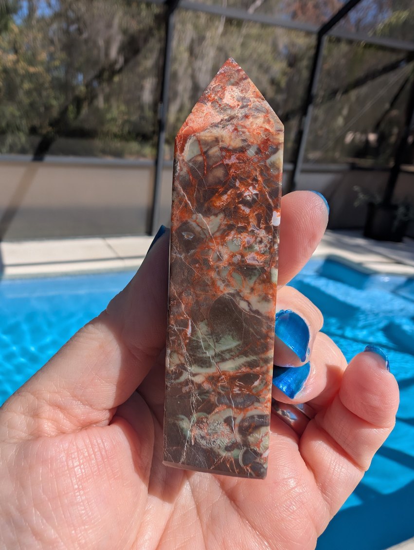 Indonesia Bloodstone, Money Agate Obelisk Tower
