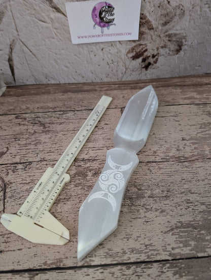 Satin Spar etched DT triple Moon dagger