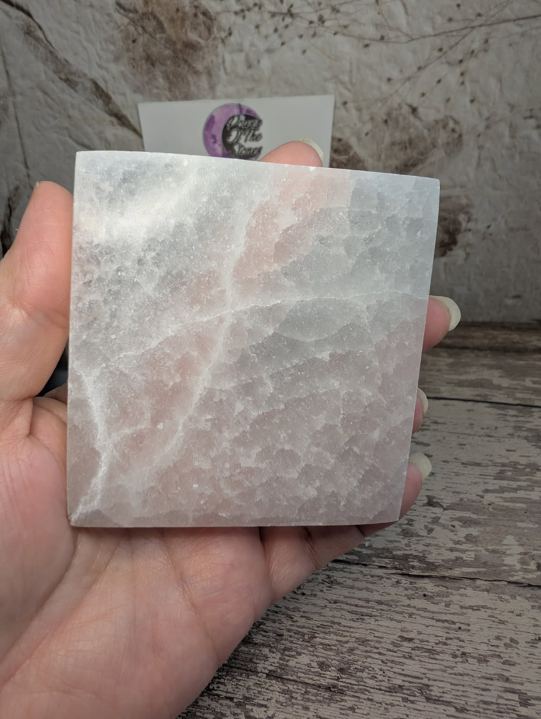 Satin Spar square charging plate selenite