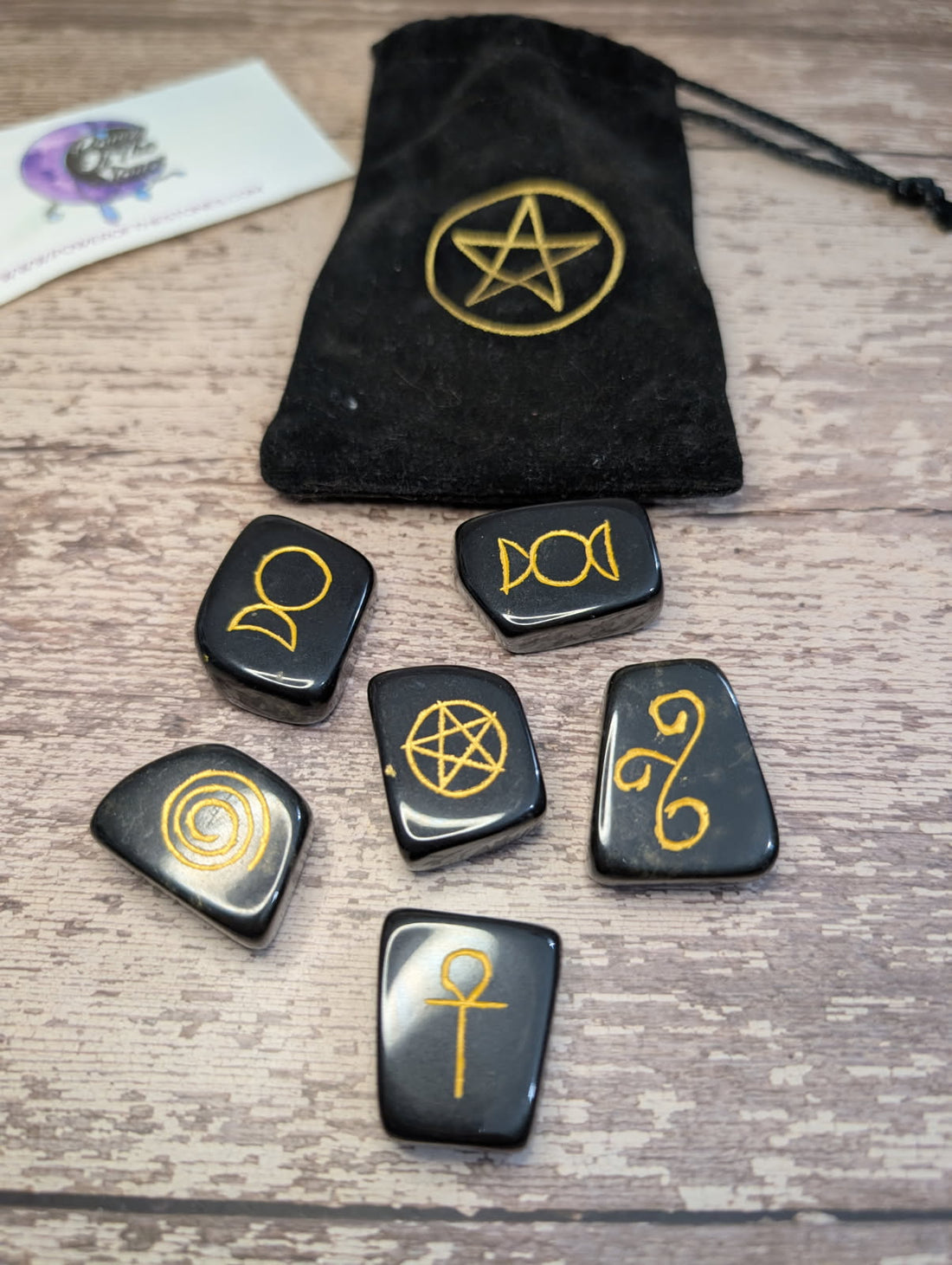 Black Agate Wicca tumble symbol set.
