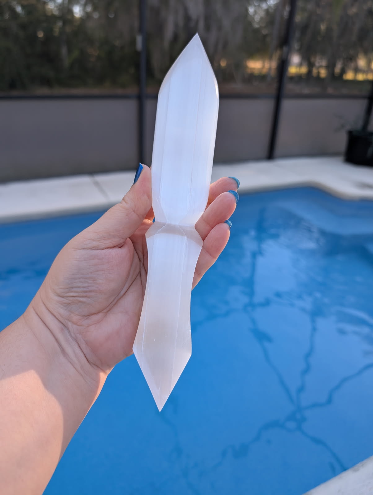 Satin Spar etched DT triple Moon dagger