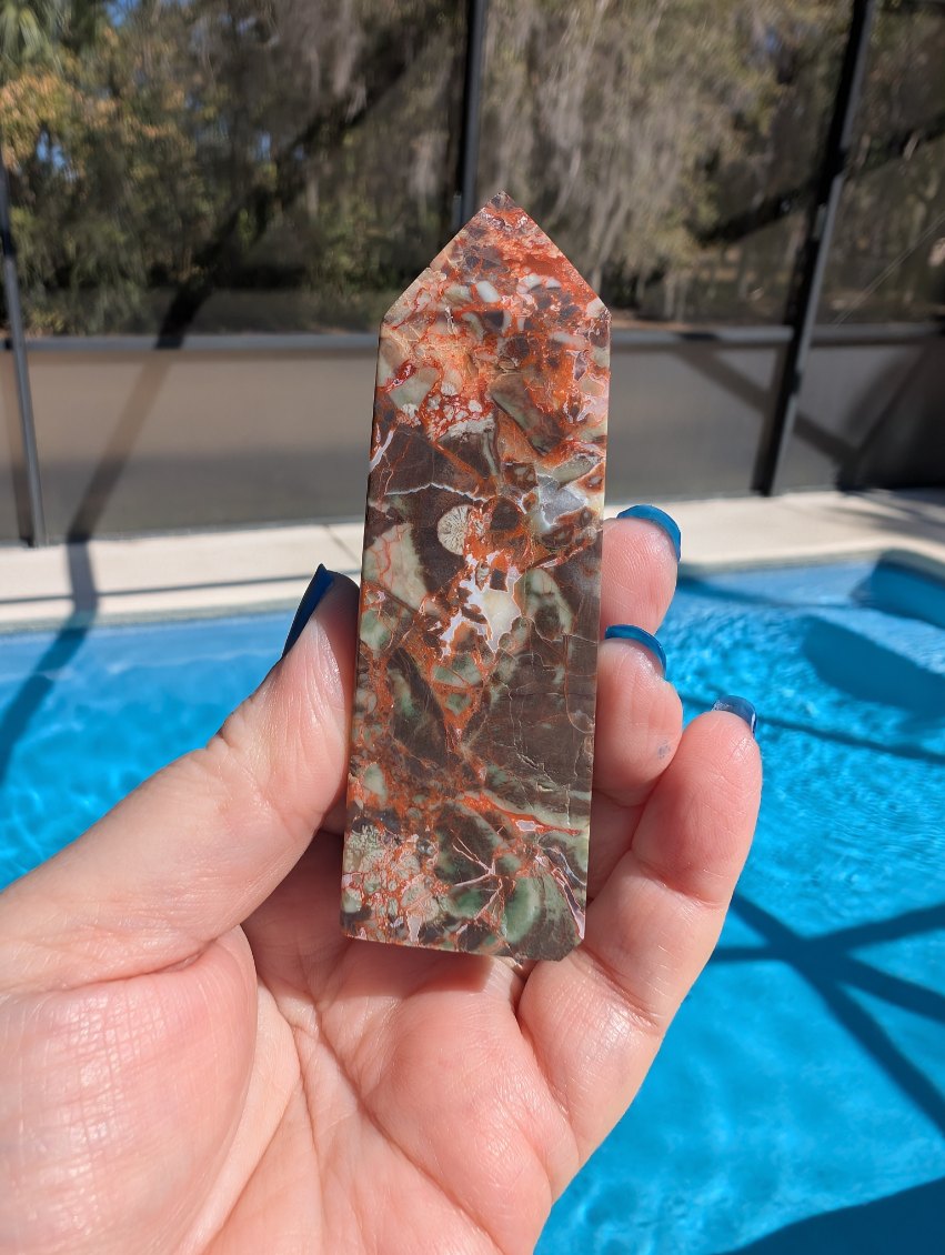 Indonesia Bloodstone, Money Agate Obelisk Tower