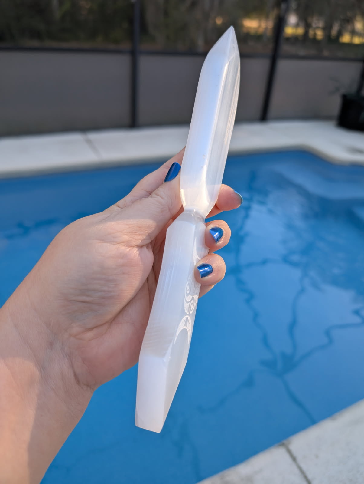 Satin Spar etched DT triple Moon dagger