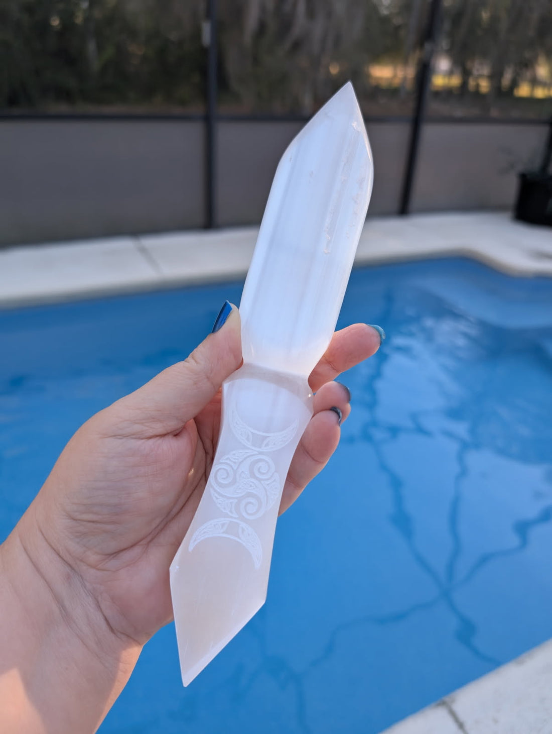 Satin Spar etched DT triple Moon dagger